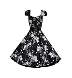 Pretty Kitty Fashion 50s Black White Floral Swing Tea Dress