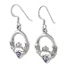 Sterling Silver Claddagh Design Earrings with Purple Heart Stone