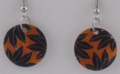 Orange Polished Leaf Design Earrings
