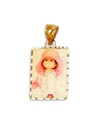 14k Yellow Gold Color Laser Print Girl Flower Pendant