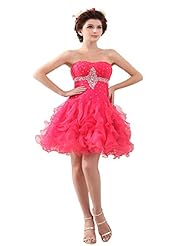 Sexy Organza Sweetheart Cocktail Short  Beaded Prom Dress  With Rhinestones