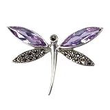 STERLING SILVER BROOCH 30X43mm - Marcasite w/Lavender CZ