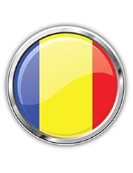 Furniture: Romania Flag Glossy Silver Medal Art Decor Bumper Sticker 5 x 5