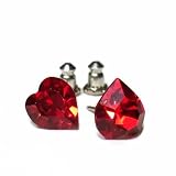 Light Siam Heart Shape Swarovski Austrian Crystal Earrings