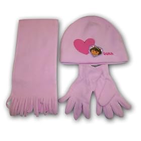 Nick Jr. Dora the Explorer Girl's Fleece Hat, Scarf and Glove Set - 3 Piece Set (3-6)