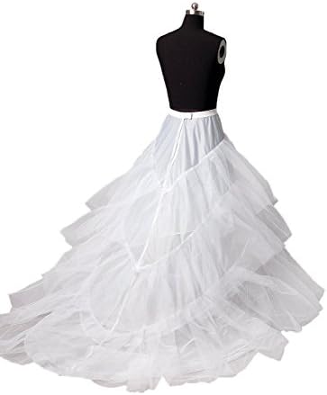 A-line 3 Hoops Ruffle Bridal Petticoat for Gown Wedding Dress with Train White
