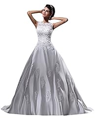 A-line Satin Vintage Applique Lace Natural   Waistline Bateau Neck Floor Length  Dress