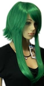 Qiyun Short Long Straight Bright Green Cosplay Synthetic Hair Full Wig