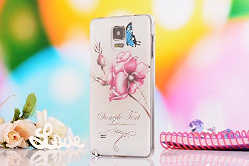 Geek4lesses Luxury Printed Pattern Swarovski Drill Samsung Phone Back Case Diamond 3D Hard Cover Relief Case for Samsung Galaxy Note 4 N9100 (Pink Rose)