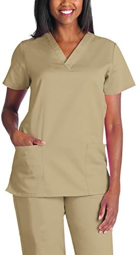 WorkSmartFlex Women's Solid 2-Pocket V-Neck Scrub Top LG Khaki