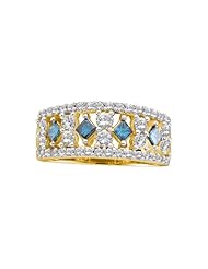 14K Yellow/White Gold Blue and White Diamond Fashion Band (1 1/4 cttw)