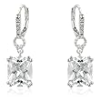 14k White Gold Rhodium Plated CZ Cushion-Cut Dangle Drop Earrings