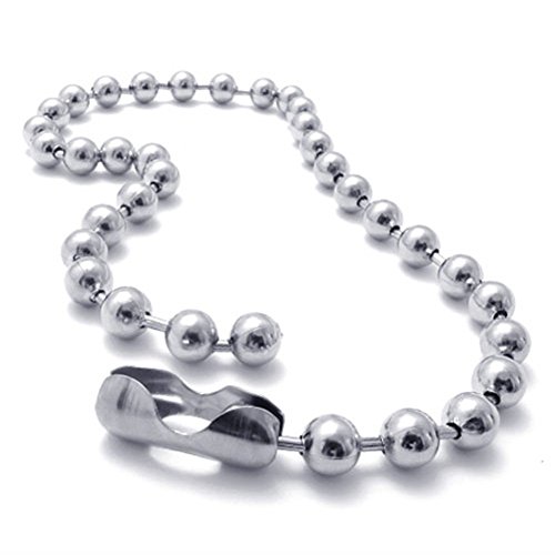 TEMEGO Jewelry Mens Stainless Steel Necklace Classic Bead Ball Chain Necklace, Silver, 10mm, 18-22 inch
