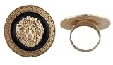 Ladies Gold with Glossy Black Designer Style Centered Lion Head Adjustable Ring
