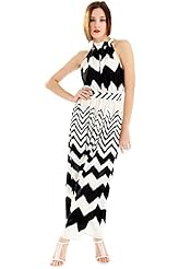 Polyester Zig Zag Halter Evening Dress/Prom Dress/Wedding Party Dress/Maxi Dress 