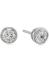 Plated Sterling Silver Swarovski Zirconia (1cttw) Bezel-Set Stud Earrings