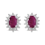 14k White Gold Oval Ruby And Diamond Earrings