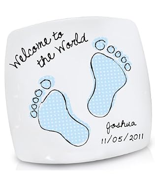 personalised boy's footprint 'born on' plate