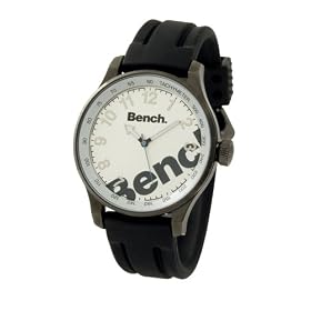 Bench gents three hand quartz analogue, silver dial, black strap watch