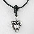 Sterling Silver Heart Shaped Leaf Pendant with Pearl Accents on 16" Black Braided Cord, #8815