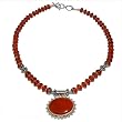 Romantic Valentine Gifts Silver Carnelian Necklace Amulet 18.5 inches (gnklc323)