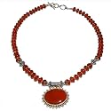 Necklace for Women in Silver & Carnelian Gemstone with Silver Amulet 18.5 inches (gnklc323)