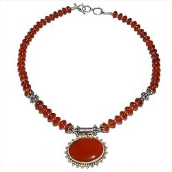 Romantic Valentine Gifts Silver Carnelian Necklace Amulet 18.5 inches (gnklc323)