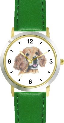 Cocker Spaniel JP Dog - WATCHBUDDY® DELUXE TWO-TONE THEME WATCH - Arabic Numbers - Green Leather Strap-Size-Large ( Men