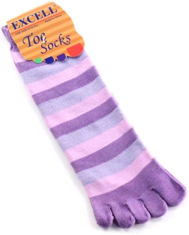 One Size Fits All Universal Comfort Soft Stretch Striped Toe Socks (12 Colors) (Purple Light Purple & Light Blue)