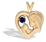 14K Yellow Gold Round Created Sapphire Mother with Child Pendant