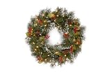 National Tree 24 Wintry Pine Wreath with Cones - Red Berries - Snowflakes and 50 Clear Lights WP1-300-24W