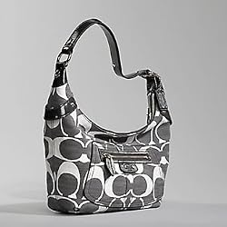 Coach Signature Shantung Penelope Shoulder Hobo Bag Purse 13291 Black White