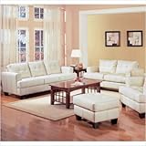Bundle-54 Liam Bonded Leather Sofa and Loveseat Set in Cream