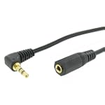 12' 3.5mm Male Right Angle Plug to 3.5mm Female Jack Headphone Extension Cable