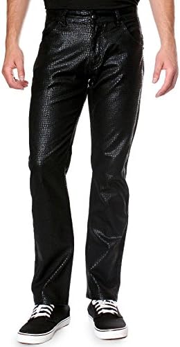 RNZ PREMIUM R520 Men's ShimmeringCrocodile Embossed Slim Fit Pants 30W, Black