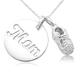 10k White Gold "MOM" Pendant and Baby Shoe Charm w/ Diamond Accent