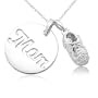 10k White Gold "MOM" Pendant and Baby Shoe Charm with Diamond Accent