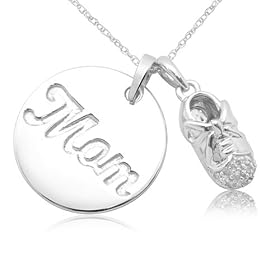 Buy 10k White Gold MOM Pendant and Baby Shoe Charm w  Diamond Accent by Amazon.com Collection