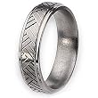 Ridged Edge Satin and Polished Titanium Ring (6.0 mm) With Wood Box - Sizes 8.5-12