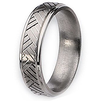 Ridged Edge Satin and Polished Titanium Ring (6.0 mm) With Wood Box - Sizes 8.5-12