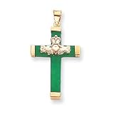 14k Two-Tone Gold Green Claddagh Cross Pendant