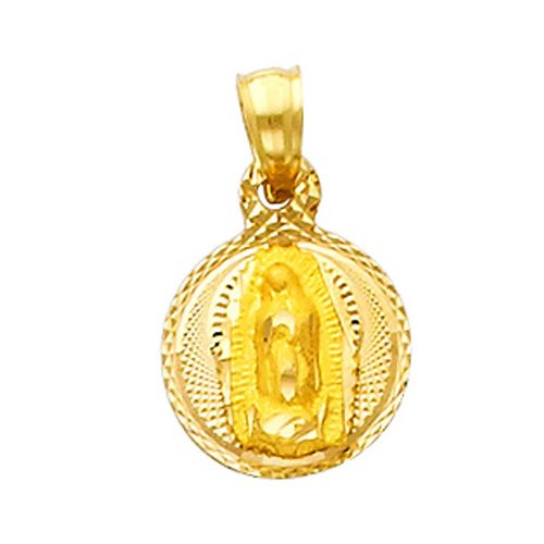 14K Yellow Gold Dia-Cut Religious Mary Guadlupe Stamp Charm Pendant