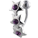 Purple Crystal Triple Star Dangle Belly Ring