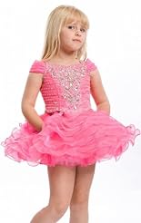 Girls Sexy Beaded Lace Crystals Applique Wrap Crystal Chiffon/Taffeta/Tulle Short Flower-Girl Dress/Party Dress 