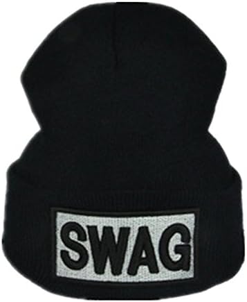 Stellarway New Arrival SWAG Knitted Hat Beanie Hat Winter Cap (black)