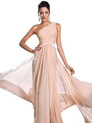 One Shoulder Chiffon Flowy Lace Sheath Natural   Waistline Floor Length Prom Dress 