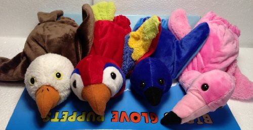 4 Birds Glove Puppets Pink Flamingo Eagle Blue Bird Parrot Dream Intl. NEW