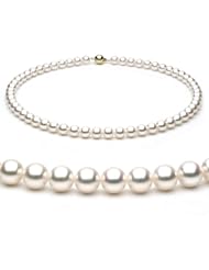 14k 7-7.5mm White Japanese Akoya Saltwater Cultured Pearl Necklace AAA Quality, 16 Inch Choker