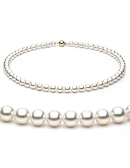14k 7-7.5mm White Japanese Akoya Saltwater Cultured Pearl Necklace AAA Quality, 18 Inch Princess