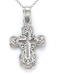 14kt White Gold Small Fancy Cross Pendant - Chain Included